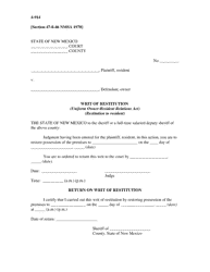 Form 4-914 Writ of Restitution (Uniform Owner-Resident Relations Act) (Restitution to Resident) - New Mexico
