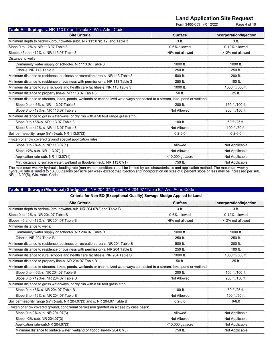 Form 3400-053 Land Application Site Request - Wisconsin, Page 4
