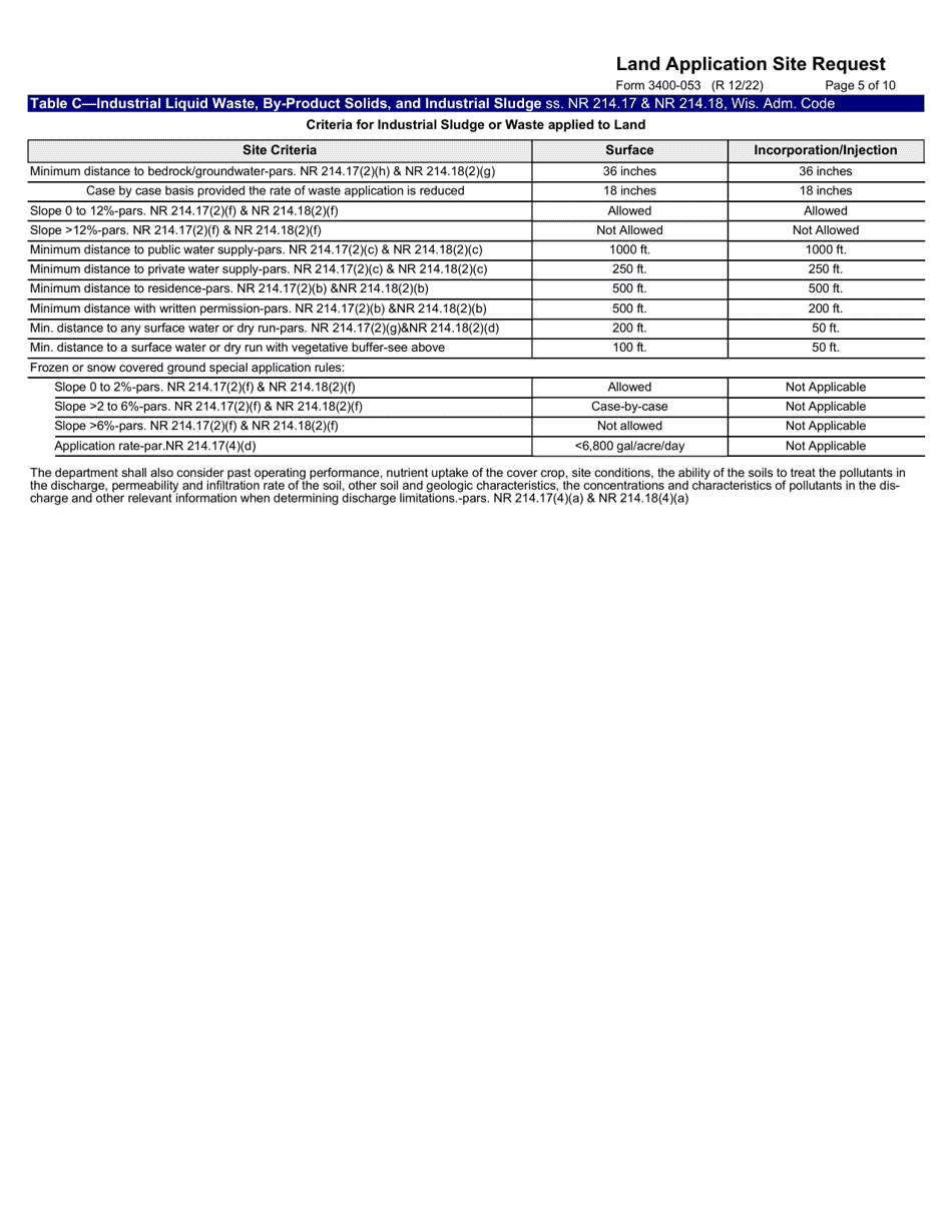 Form 3400-053 Land Application Site Request - Wisconsin, Page 5