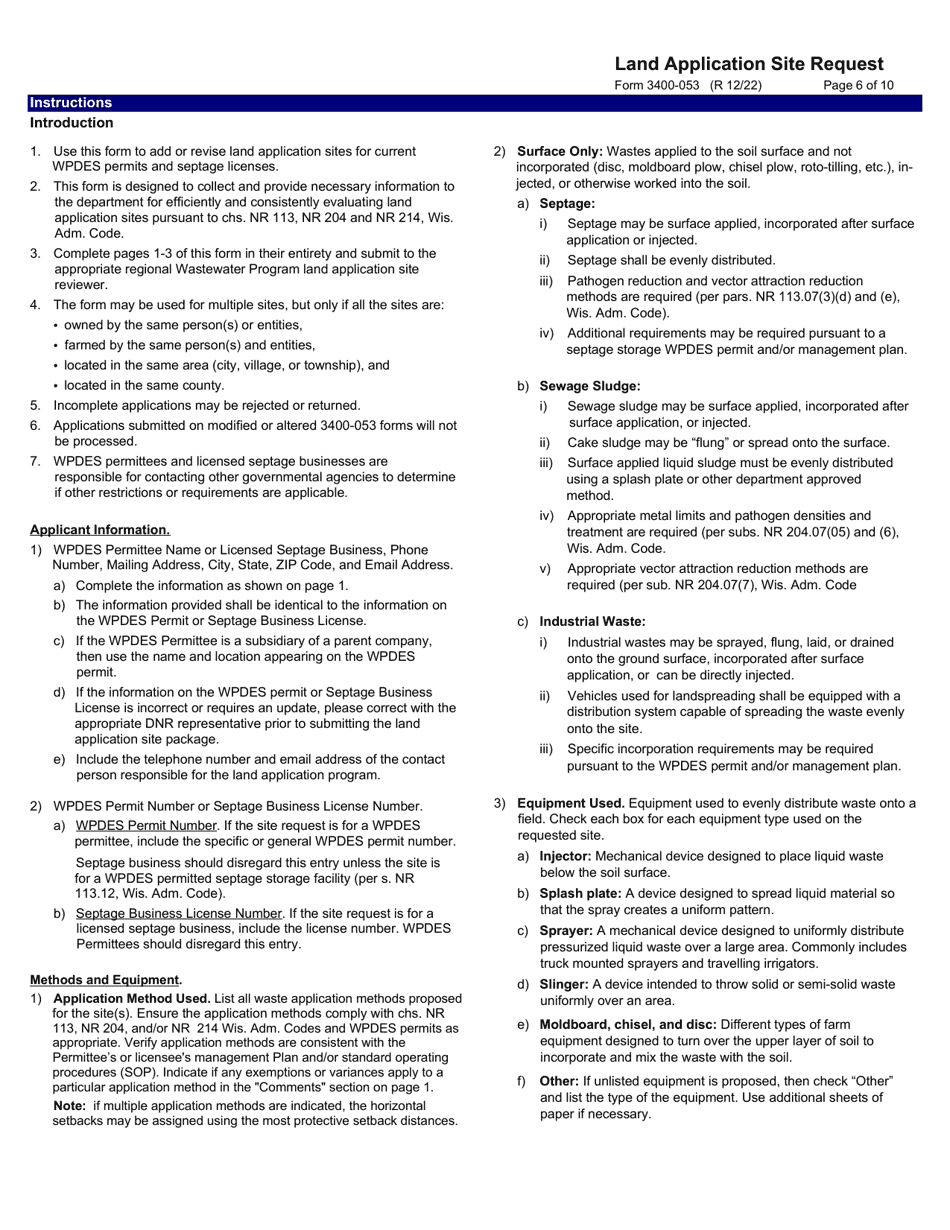 Form 3400-053 Land Application Site Request - Wisconsin, Page 6