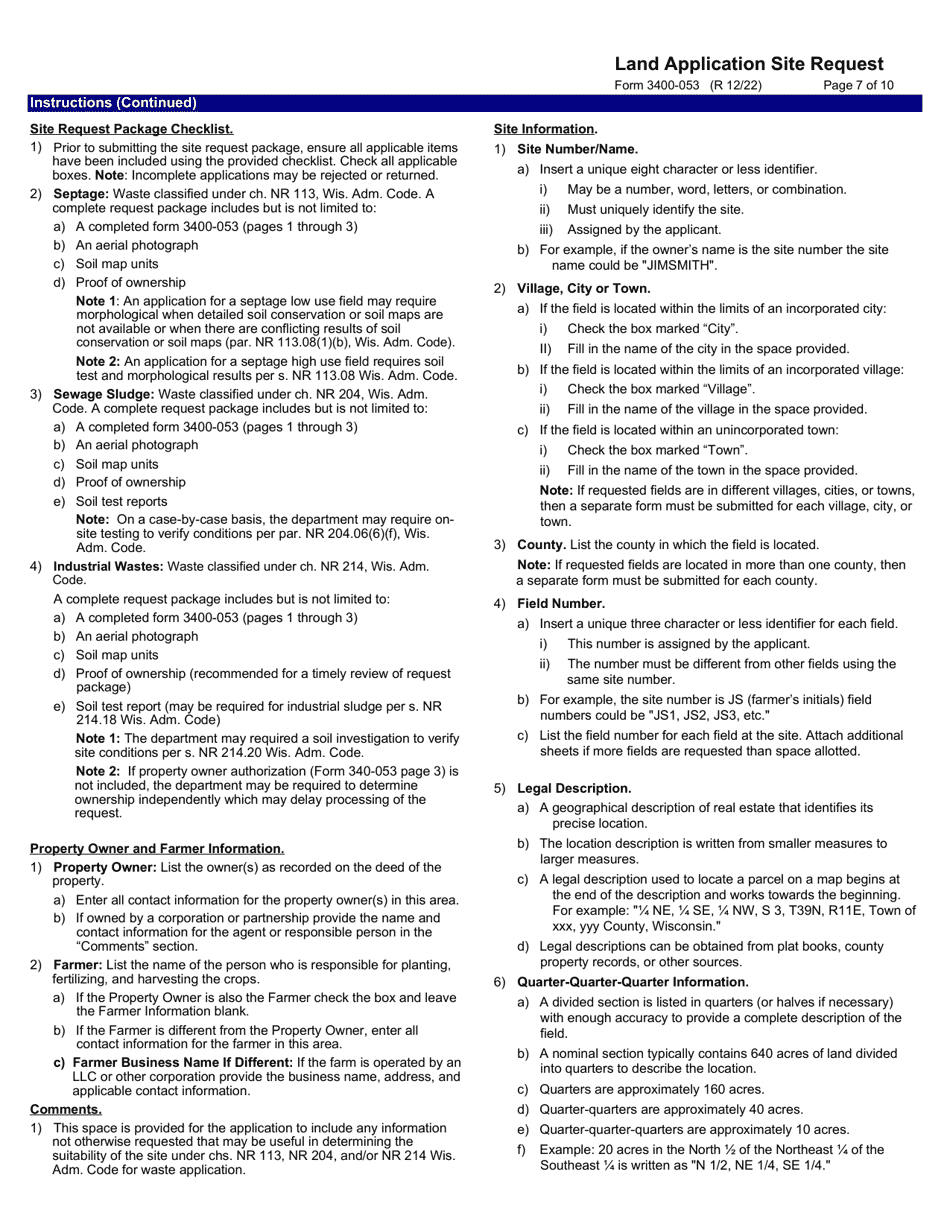 Form 3400-053 Land Application Site Request - Wisconsin, Page 7