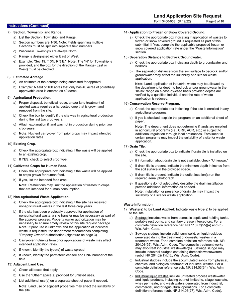 Form 3400-053 Land Application Site Request - Wisconsin, Page 8