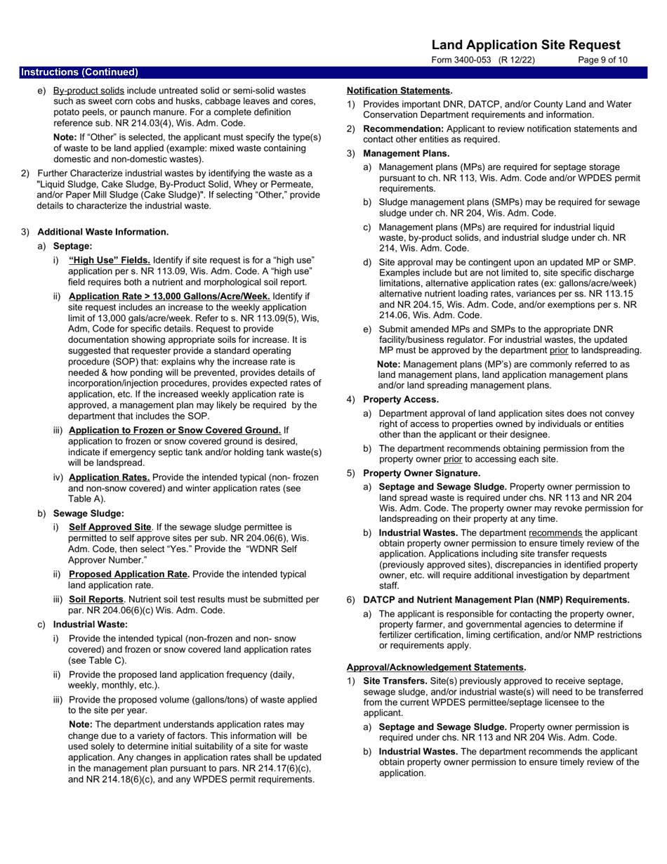 Form 3400-053 Land Application Site Request - Wisconsin, Page 9