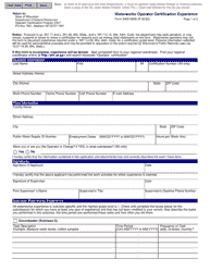 Document preview: Form 3400-066B Waterworks Operator Certification Experience - Wisconsin
