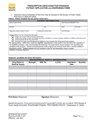 Form DH9005-EPCS Patient Application and Dispensing Form - Prescription Drug Donation Program - Florida