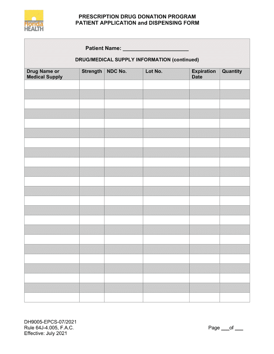 Form DH9005-EPCS Patient Application and Dispensing Form - Prescription Drug Donation Program - Florida, Page 3