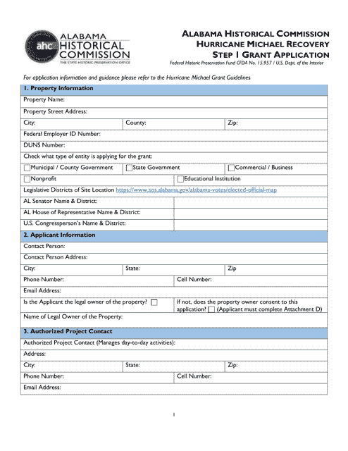 Hurricane Michael Recovery Step 1 Grant Application - Alabama Download Pdf