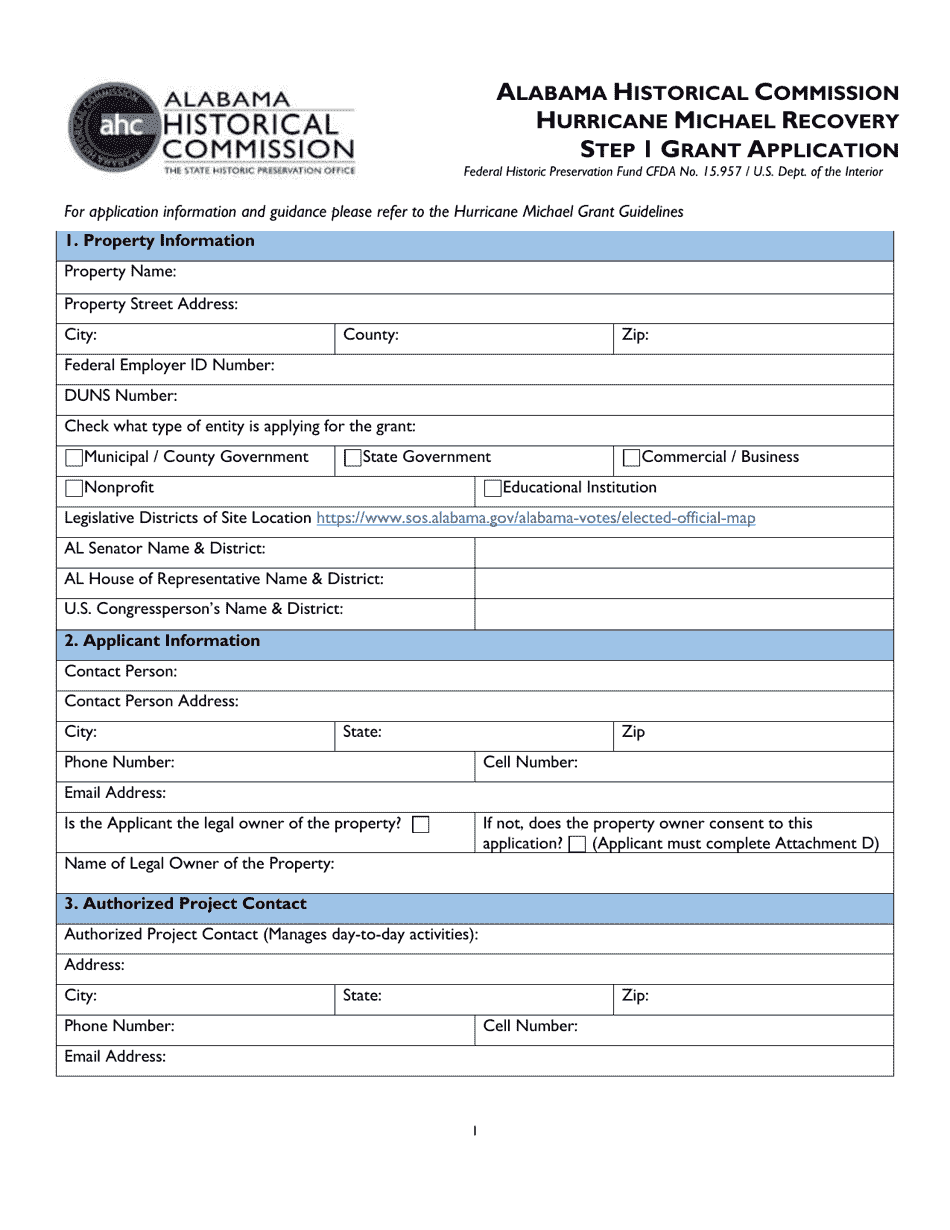 Hurricane Michael Recovery Step 1 Grant Application - Alabama, Page 1