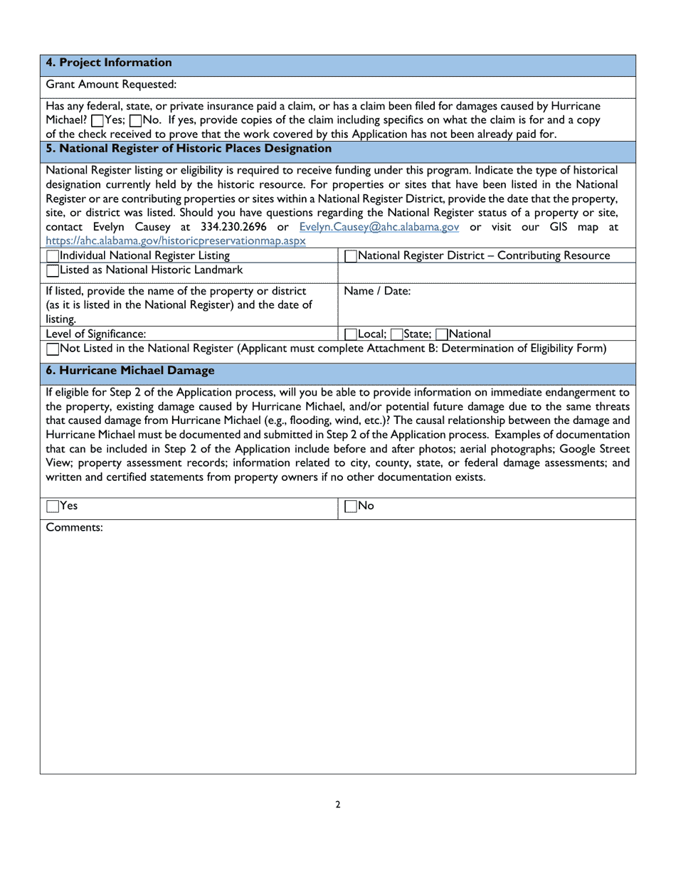 Hurricane Michael Recovery Step 1 Grant Application - Alabama, Page 2