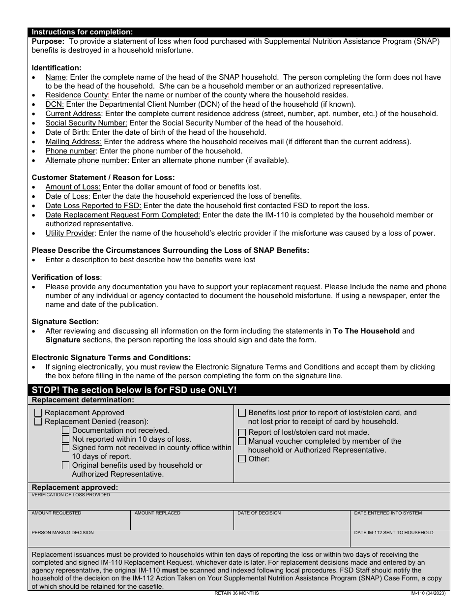 Form IM-110 Replacement Request - Missouri, Page 2