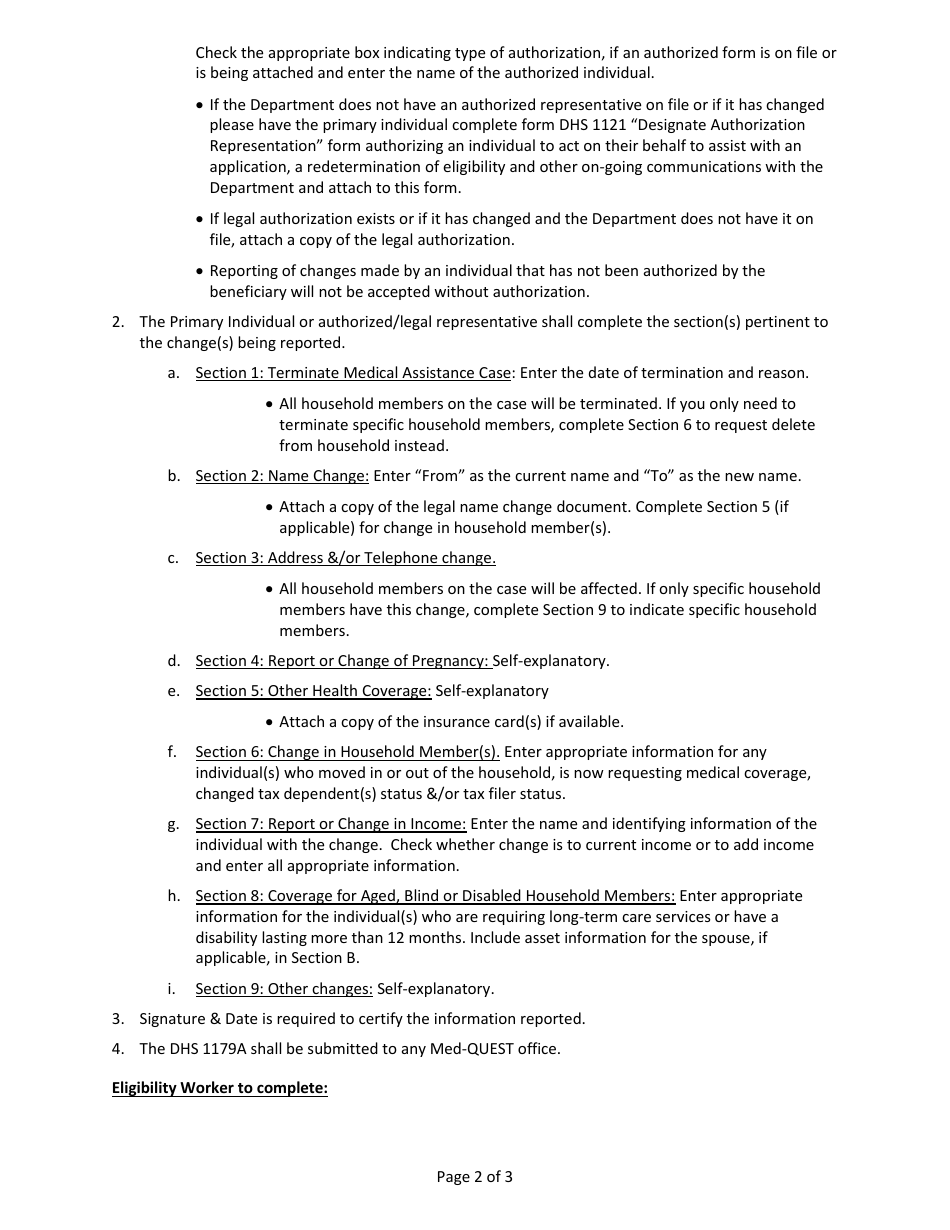 Instructions for Form DHS1179A Change of Circumstance Report Form - Hawaii, Page 2