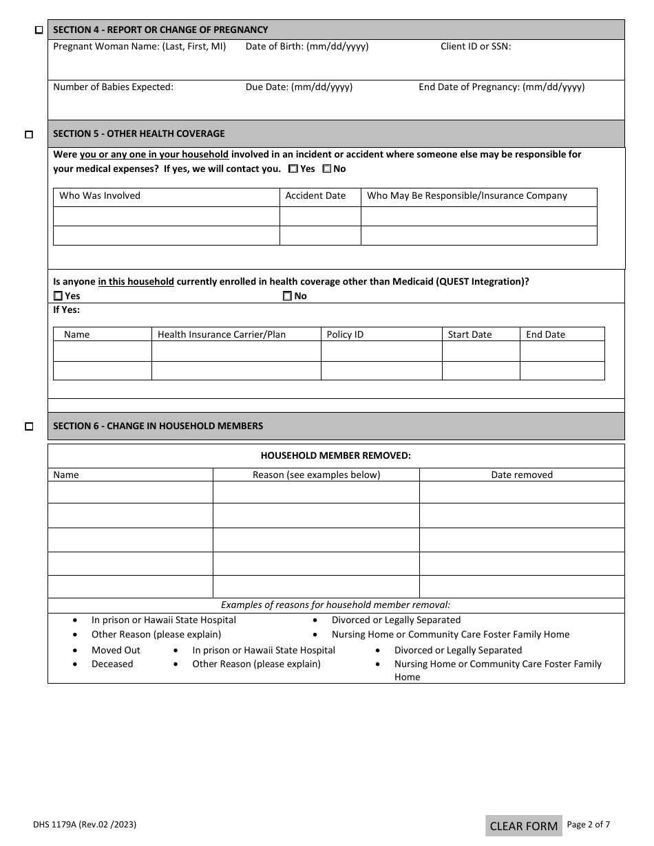 Form DHS1179A Change of Circumstance Report Form - Hawaii, Page 2