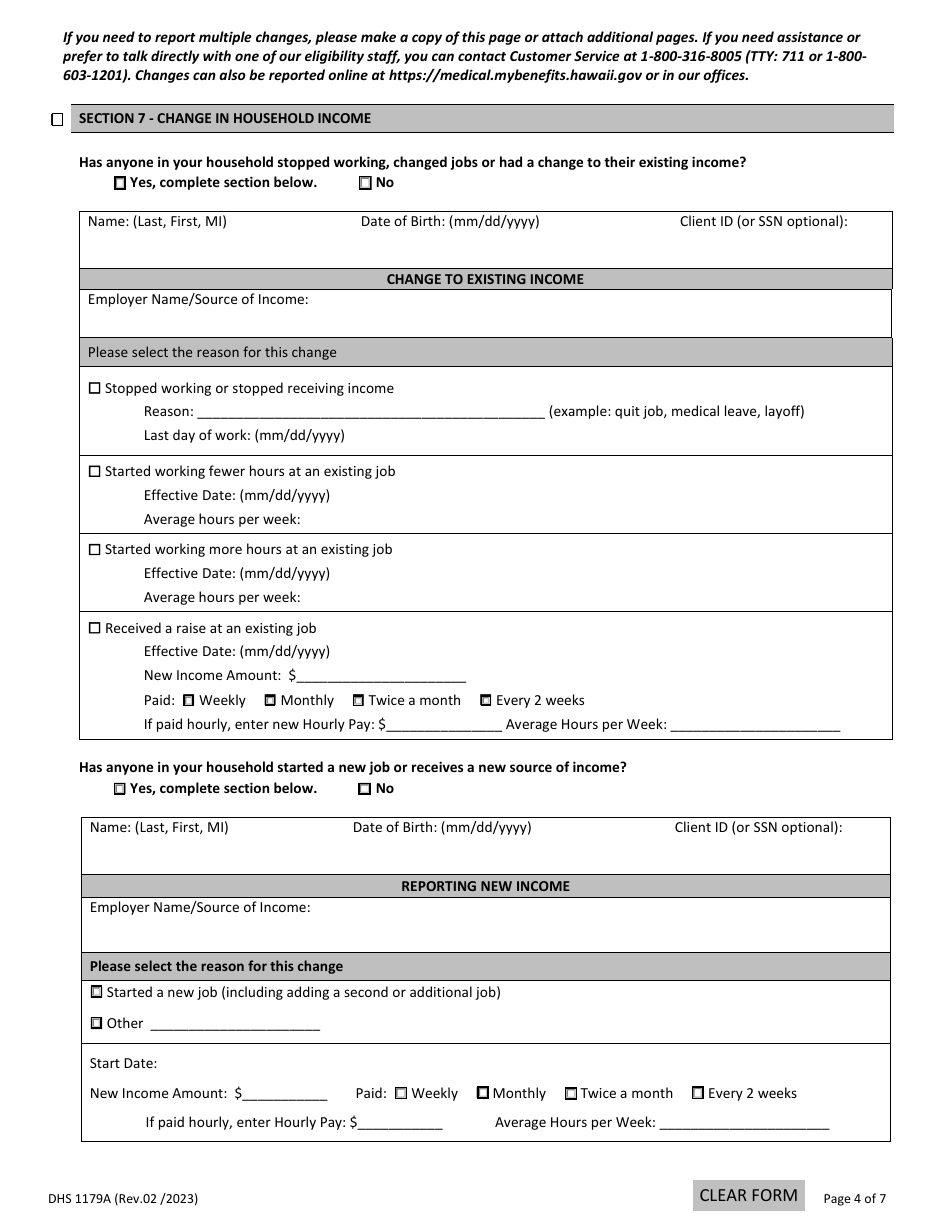 Form DHS1179A Change of Circumstance Report Form - Hawaii, Page 4