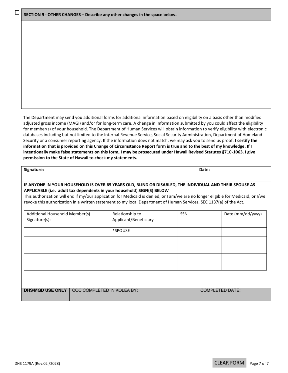 Form DHS1179A Change of Circumstance Report Form - Hawaii, Page 7