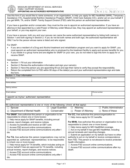 Form IM-6AR  Printable Pdf