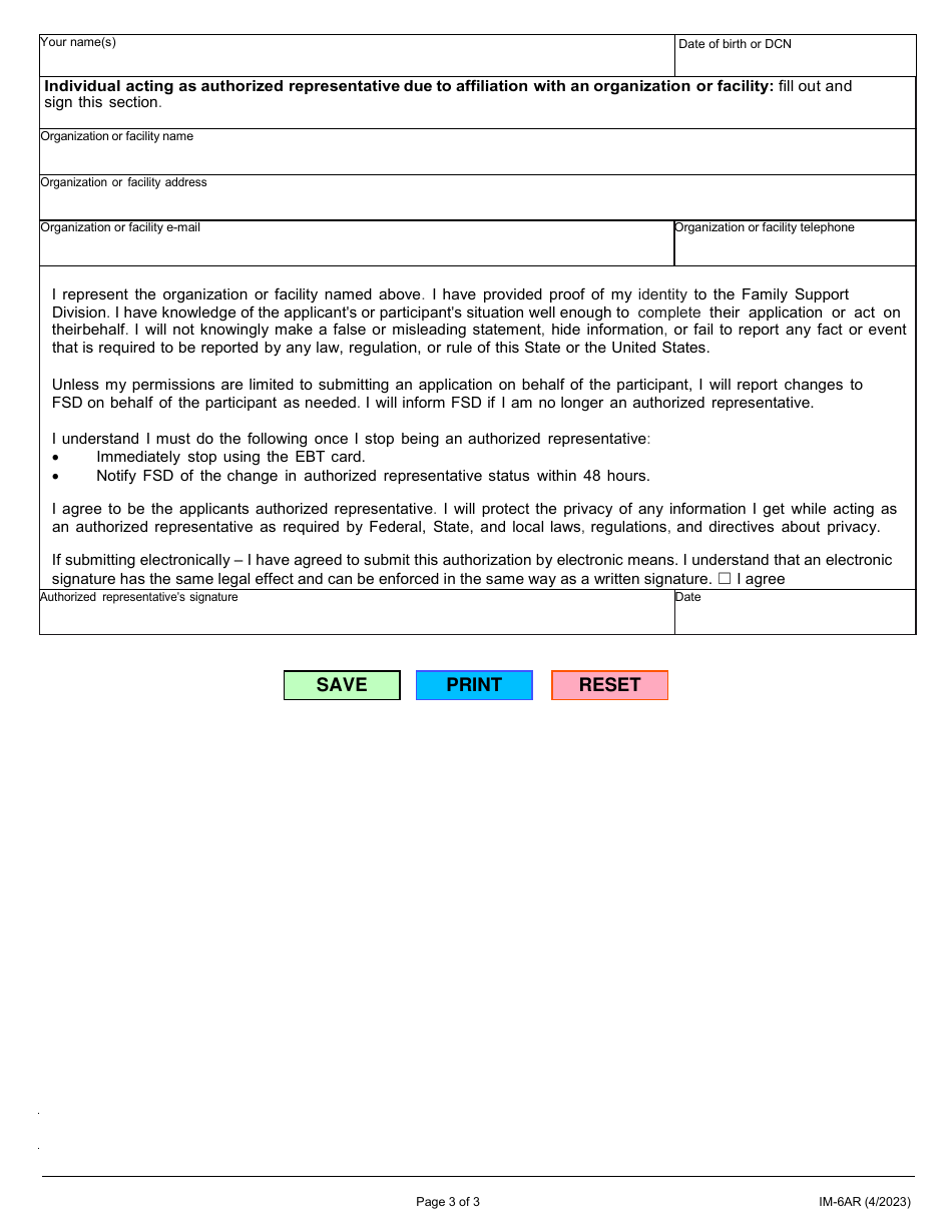 Form IM-6AR Appointing an Authorized Representative - Missouri, Page 3