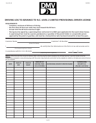 Document preview: Form DL-4A Driving Log to Advance to N.c. Level 2 Limited Provisional Driver License - North Carolina
