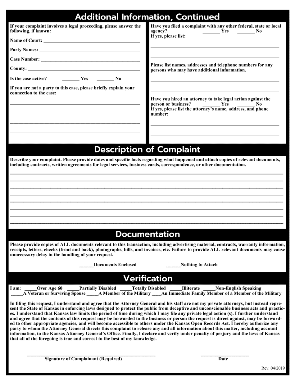 Unauthorized Practice of Law Complaint Form - Kansas, Page 2