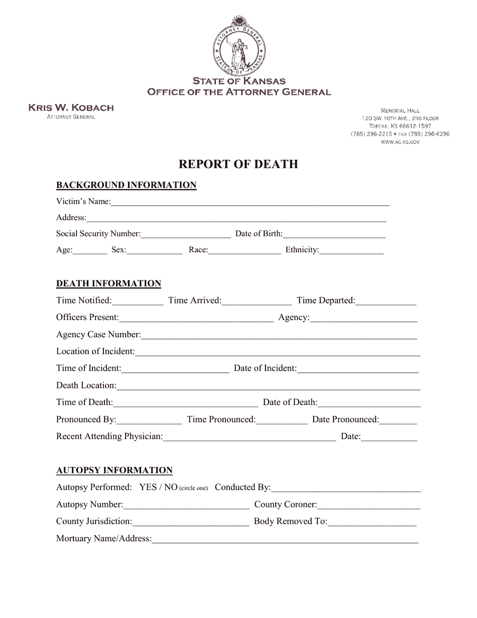 Report of Death - Kansas, Page 1