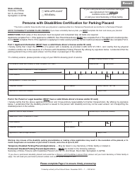 Form VSD62 Persons With Disabilities Certification for Parking Placard - Illinois