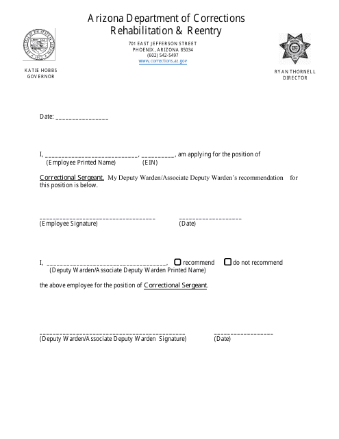 Letter of Recommendation - Correctional Sergeant - Arizona