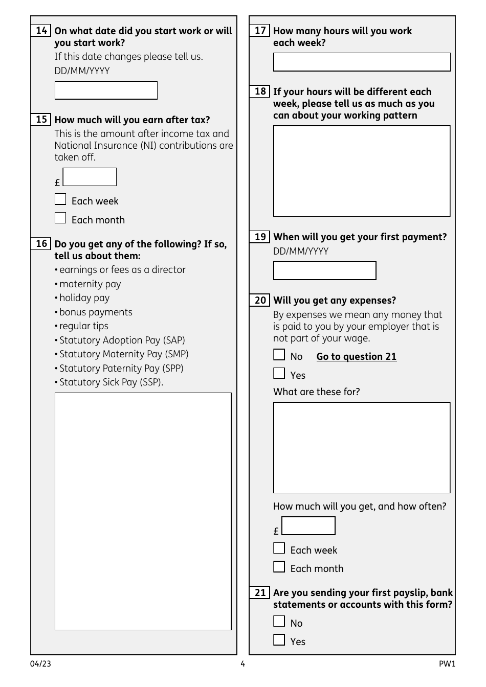 Form PW1 Permitted Work Form - United Kingdom, Page 4