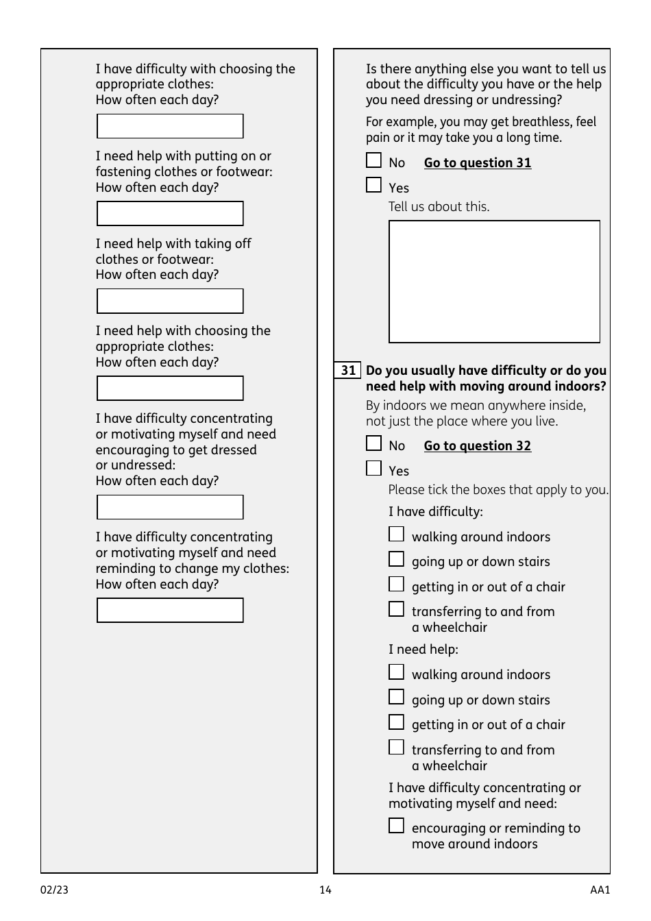 Form AA1 Attendance Allowance for People of State Pension Age or Over - United Kingdom, Page 14