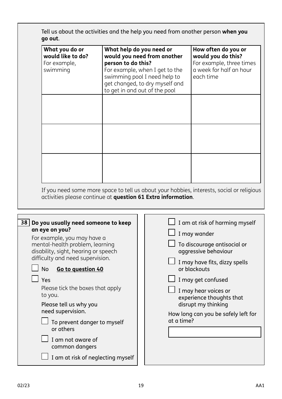 Form AA1 Attendance Allowance for People of State Pension Age or Over - United Kingdom, Page 19