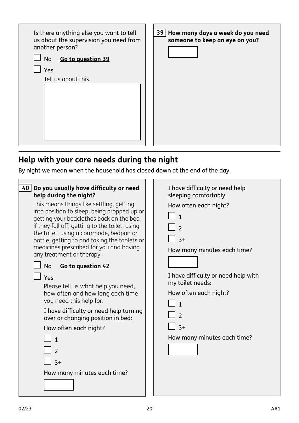 Form AA1 Attendance Allowance for People of State Pension Age or Over - United Kingdom, Page 20