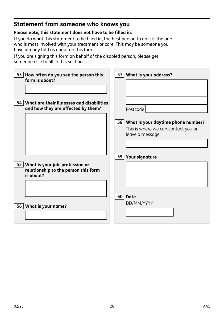 Form AA1 Attendance Allowance for People of State Pension Age or Over - United Kingdom, Page 26