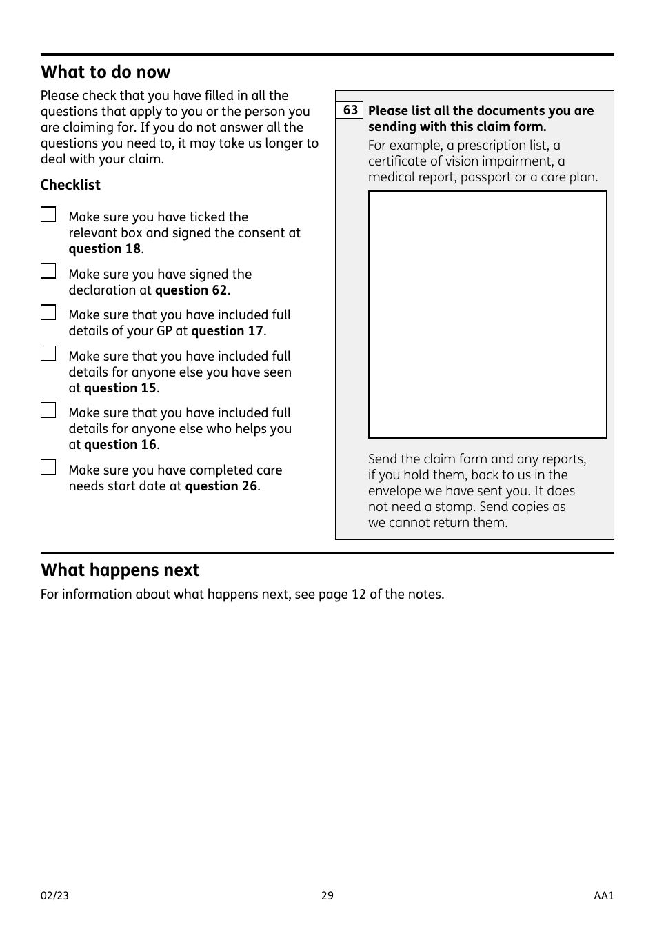 Form AA1 Attendance Allowance for People of State Pension Age or Over - United Kingdom, Page 29