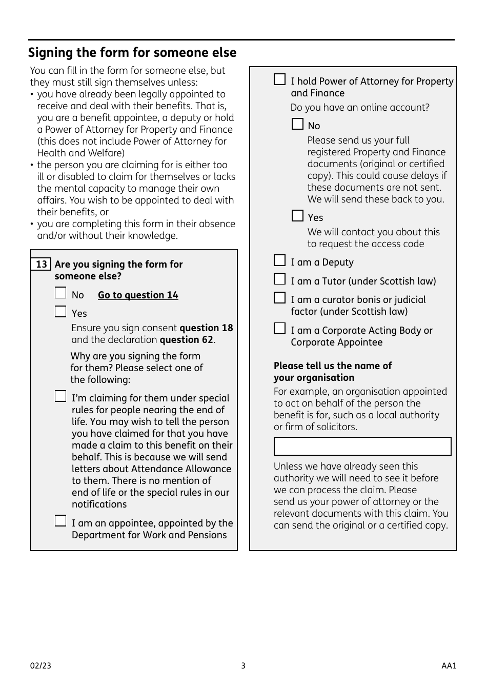Form AA1 Attendance Allowance for People of State Pension Age or Over - United Kingdom, Page 3
