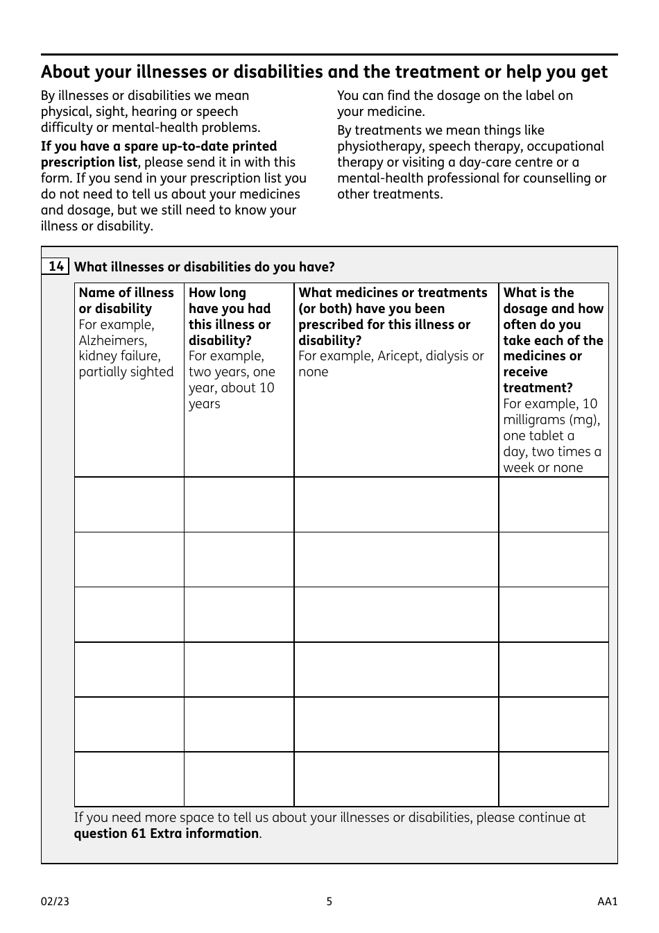 Form AA1 Attendance Allowance for People of State Pension Age or Over - United Kingdom, Page 5