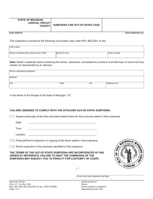 Form CC11A  Printable Pdf