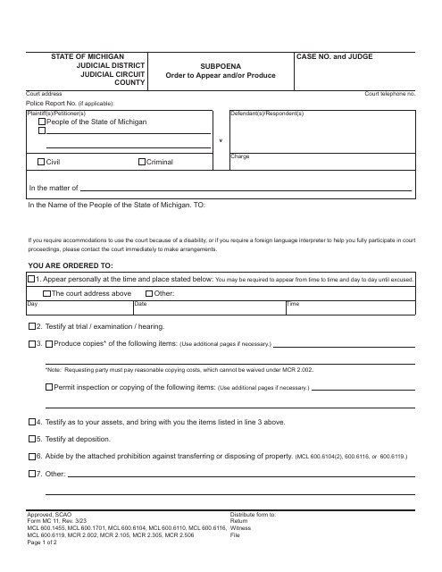 Form MC11  Printable Pdf