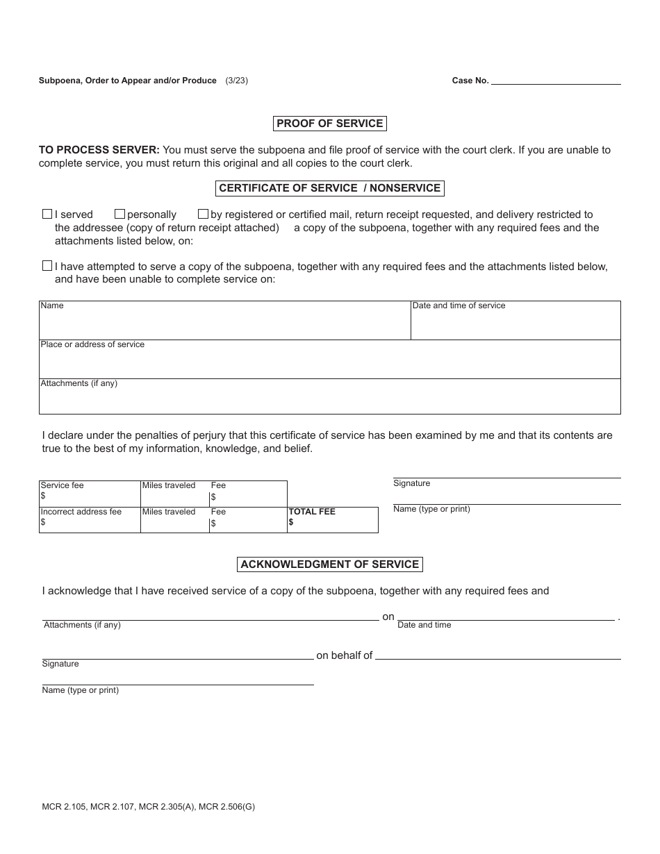 Form MC11 Subpoena - Order to Appear and / or Produce - Michigan, Page 3