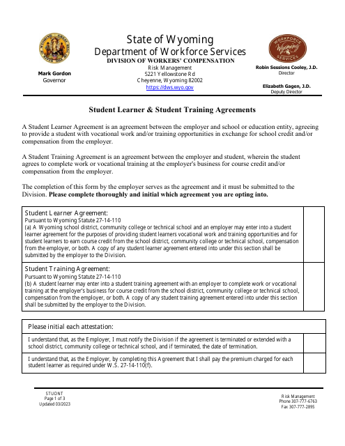 Student Learner & Student Training Agreements - Wyoming