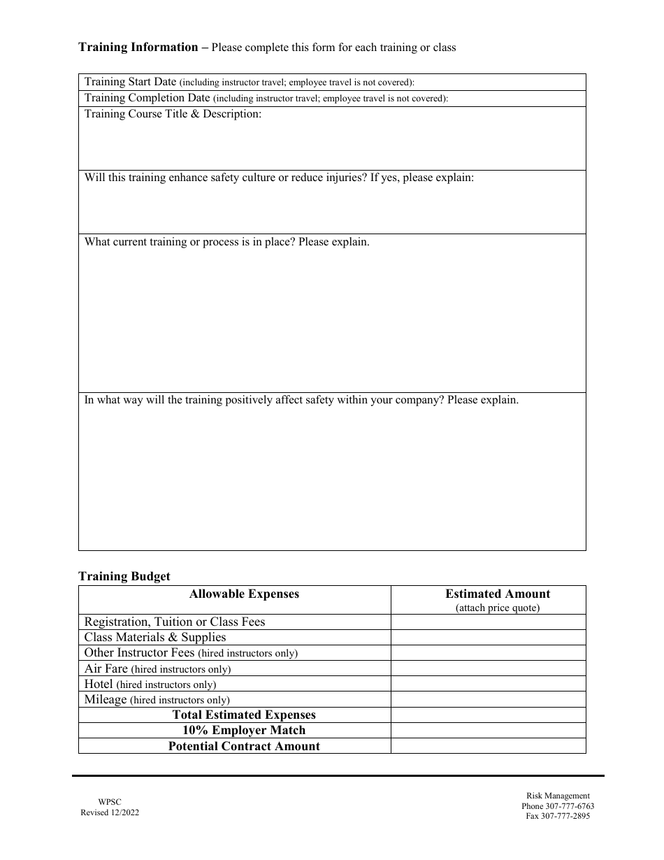 Application for Training - Workplace Safety Contracts - Safety Improvement Fund - Wyoming, Page 3