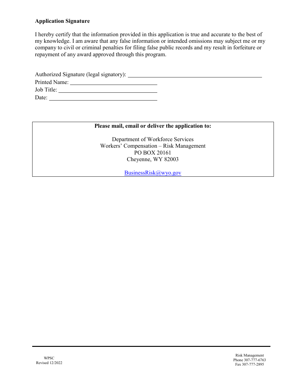 Application for Training - Workplace Safety Contracts - Safety Improvement Fund - Wyoming, Page 4