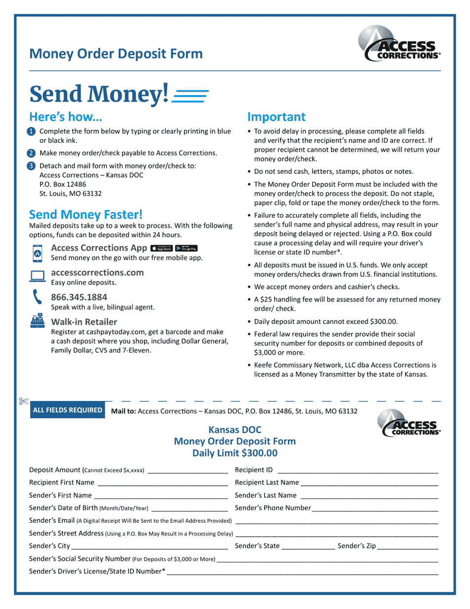 Kansas Money Order Deposit Form (English/Spanish) Fill Out, Sign