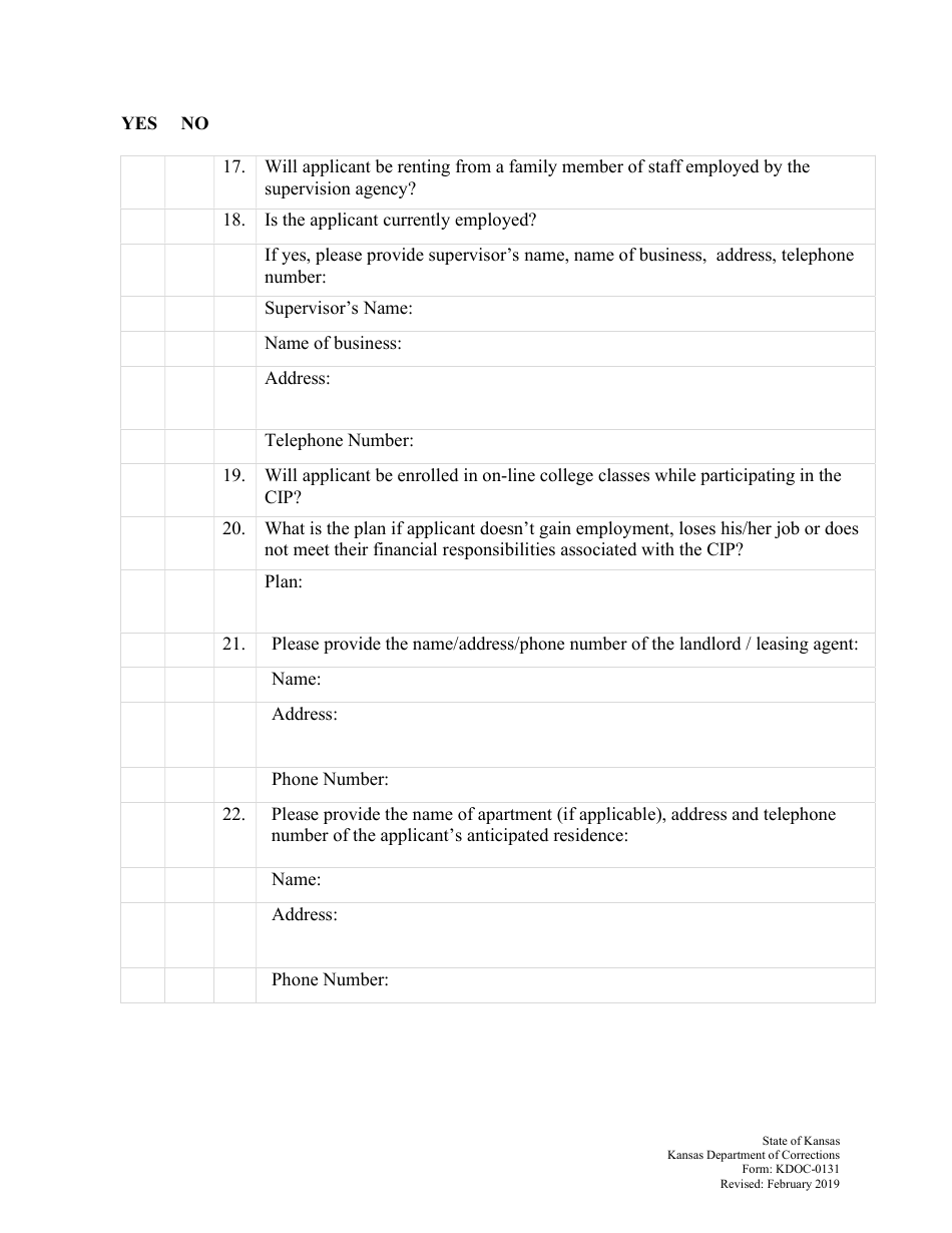 Form KDOC0131 Fill Out, Sign Online and Download Printable PDF