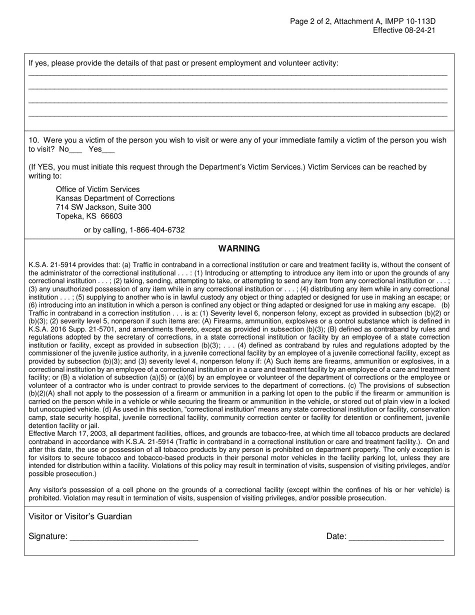 Attachment A Application for Visiting Privileges - Kansas, Page 2