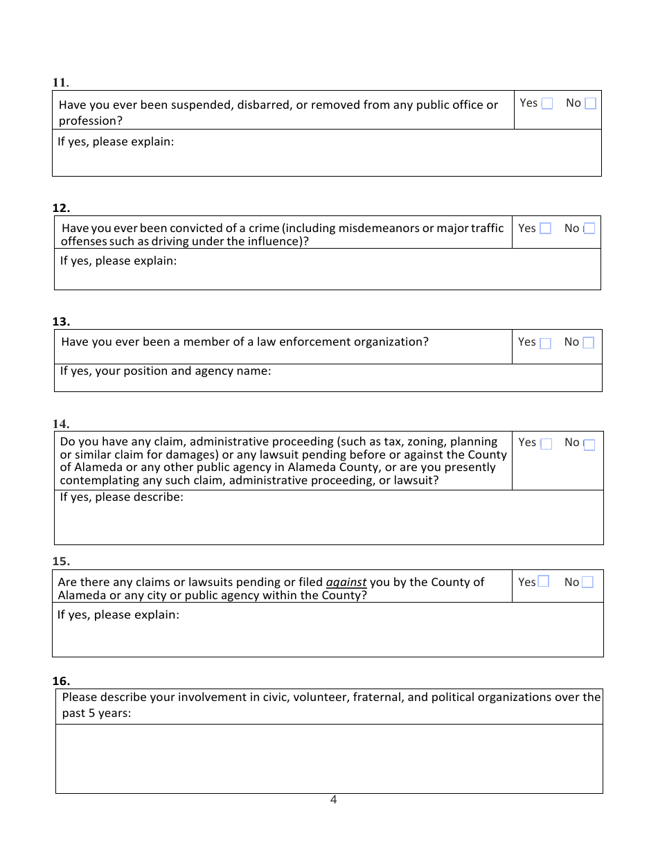 Confidential Juror Questionnaire - Alameda County, California, Page 4
