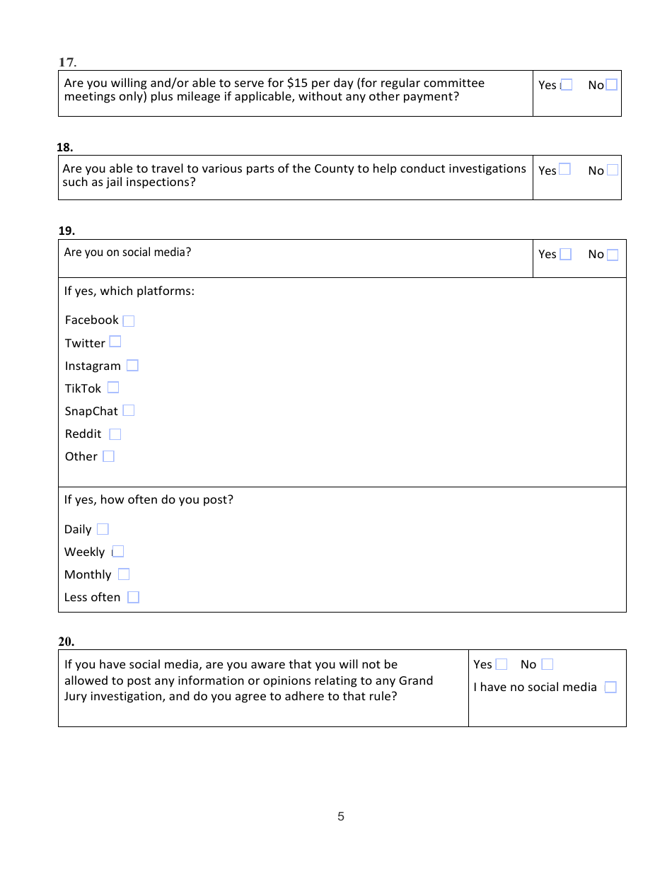 Confidential Juror Questionnaire - Alameda County, California, Page 5