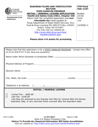 Document preview: Form EF23-12998 Initial/Renewal License Application - Food Handler Program - Texas