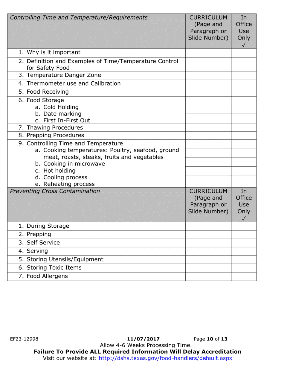 Form EF23-12998 Initial / Renewal License Application - Food Handler Program - Texas, Page 10