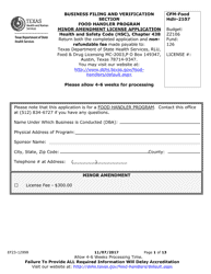 Form EF23-12989 Minor Amendment License Application - Food Handler Program - Texas
