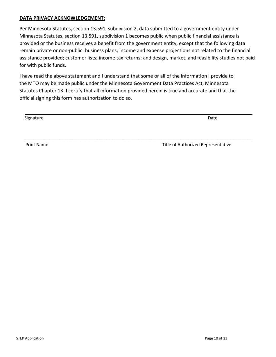 Minnesota State Trade and Export Promotion Program Application Request for Proposals - Minnesota, Page 10
