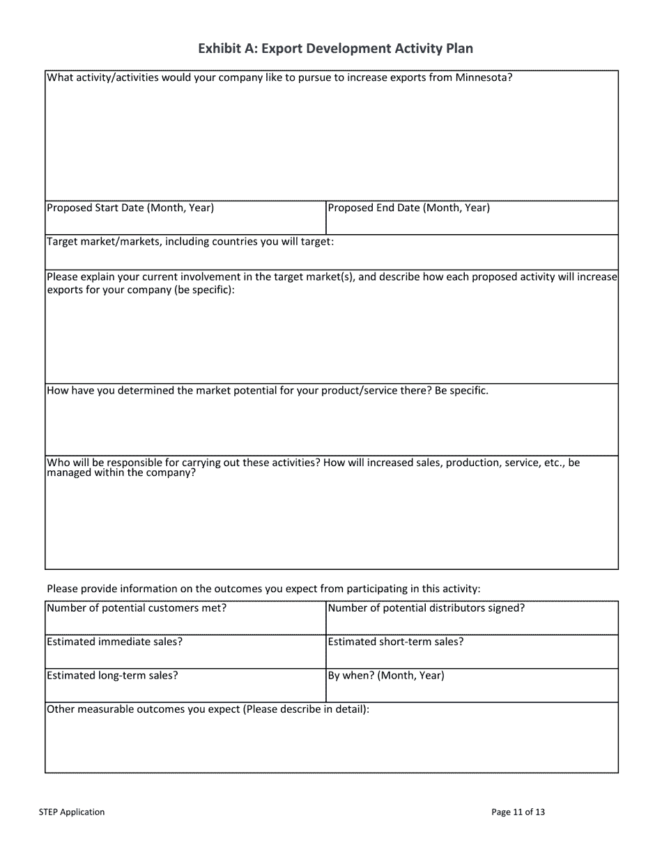 Minnesota State Trade and Export Promotion Program Application Request for Proposals - Minnesota, Page 11