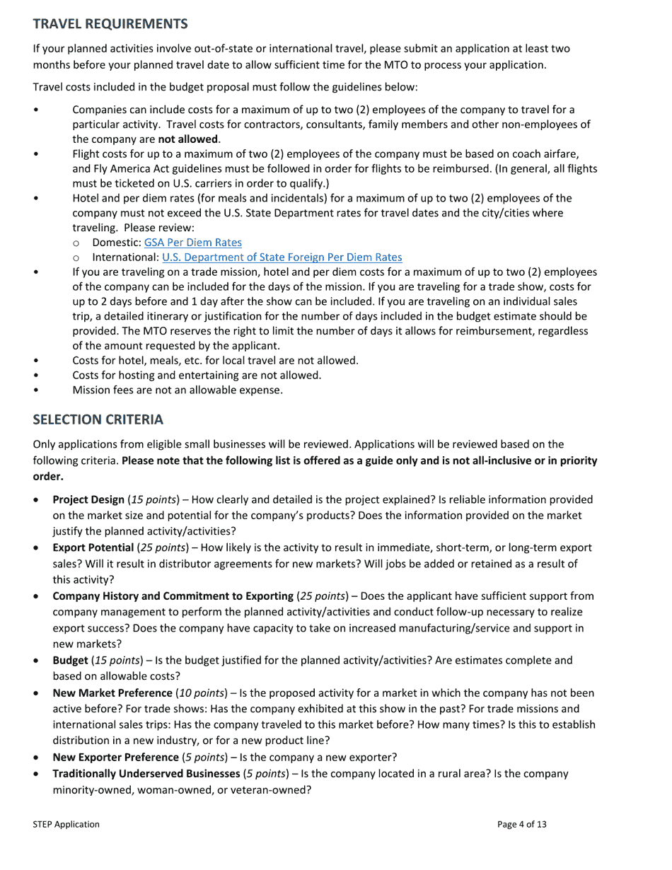 Minnesota State Trade and Export Promotion Program Application Request for Proposals - Minnesota, Page 4